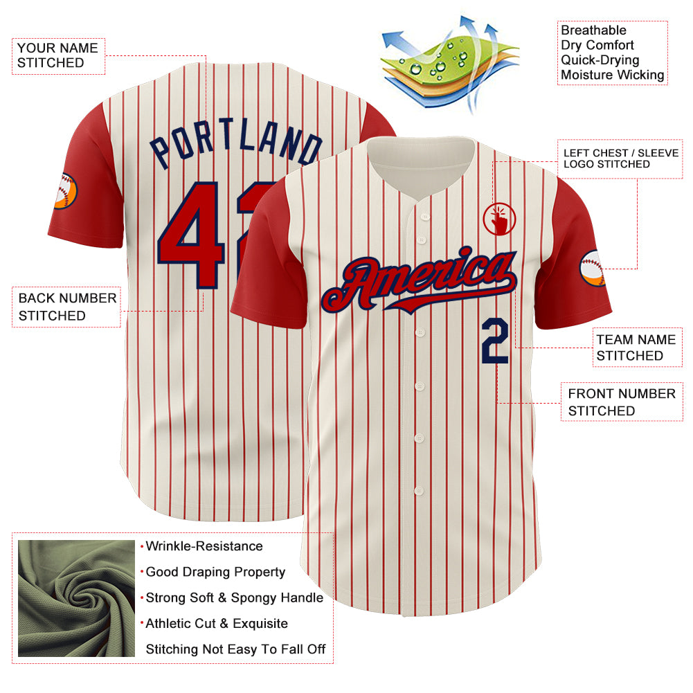 Custom Cream Red Pinstripe Navy Authentic Two Tone Baseball Jersey