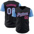 Custom Black Light Blue Pinstripe Pink Authentic Two Tone Baseball Jersey
