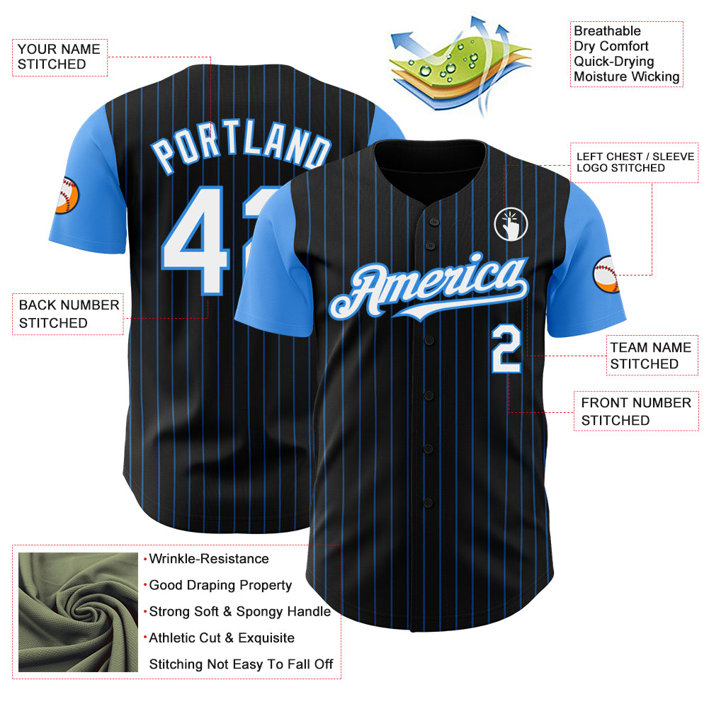 Custom Black Electric Blue Pinstripe White Authentic Two Tone Baseball Jersey