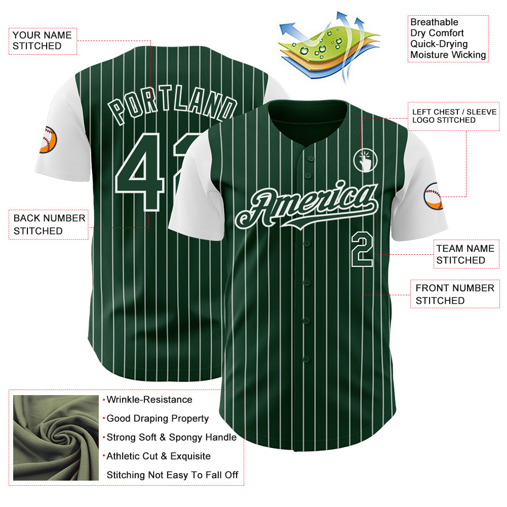 Custom Green White Pinstripe White Authentic Two Tone Baseball Jersey