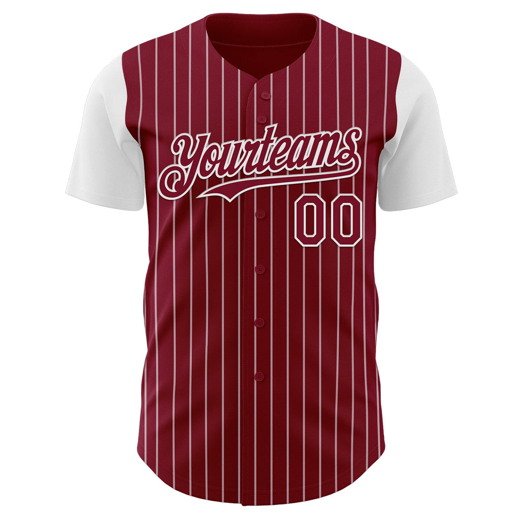 Custom Crimson White Pinstripe White Authentic Two Tone Baseball Jersey