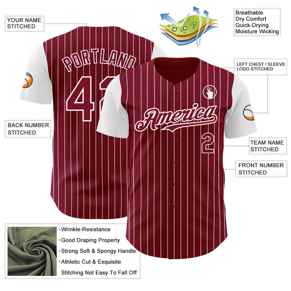 Custom Crimson White Pinstripe White Authentic Two Tone Baseball Jersey