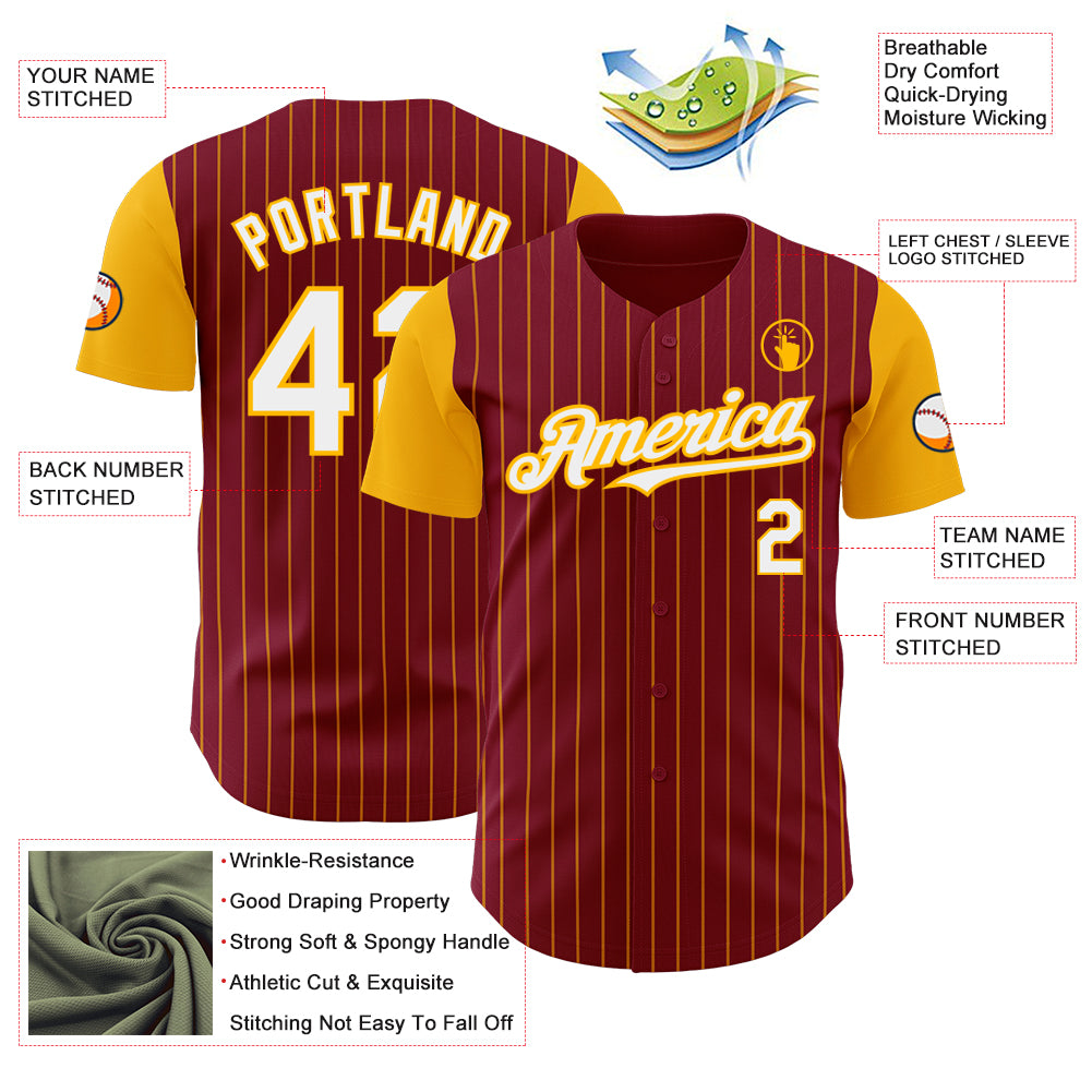 Custom Crimson Gold Pinstripe White Authentic Two Tone Baseball Jersey