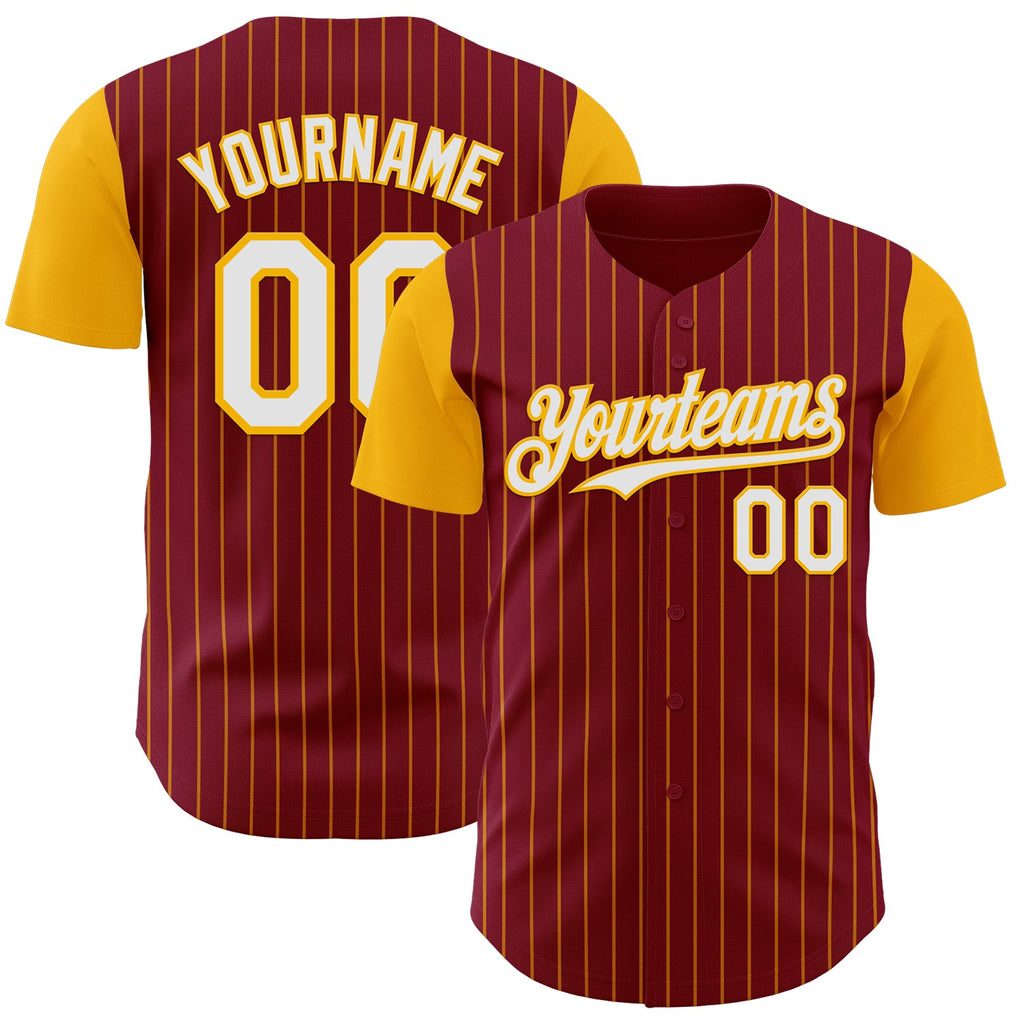Custom Crimson Gold Pinstripe White Authentic Two Tone Baseball Jersey