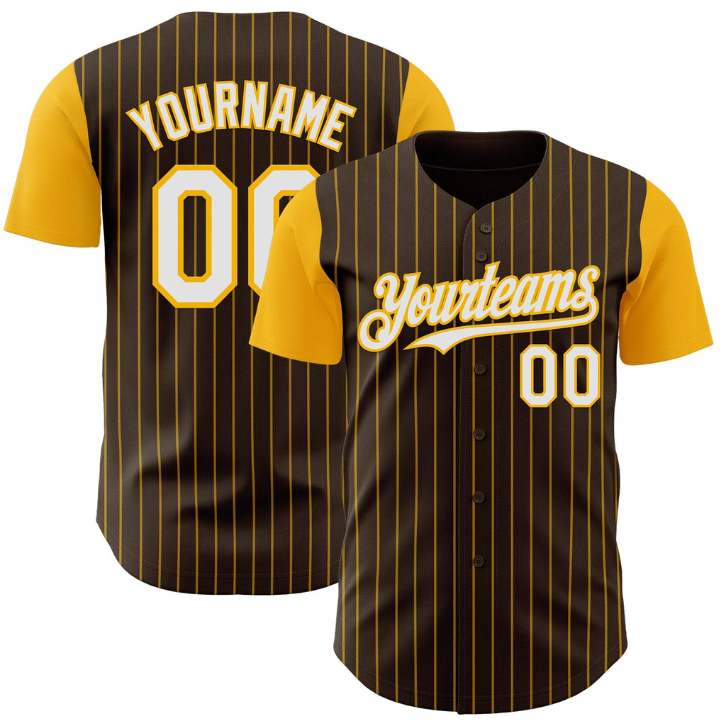 Custom Brown Gold Pinstripe White Authentic Two Tone Baseball Jersey