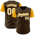 Custom Brown Gold Pinstripe White Authentic Two Tone Baseball Jersey