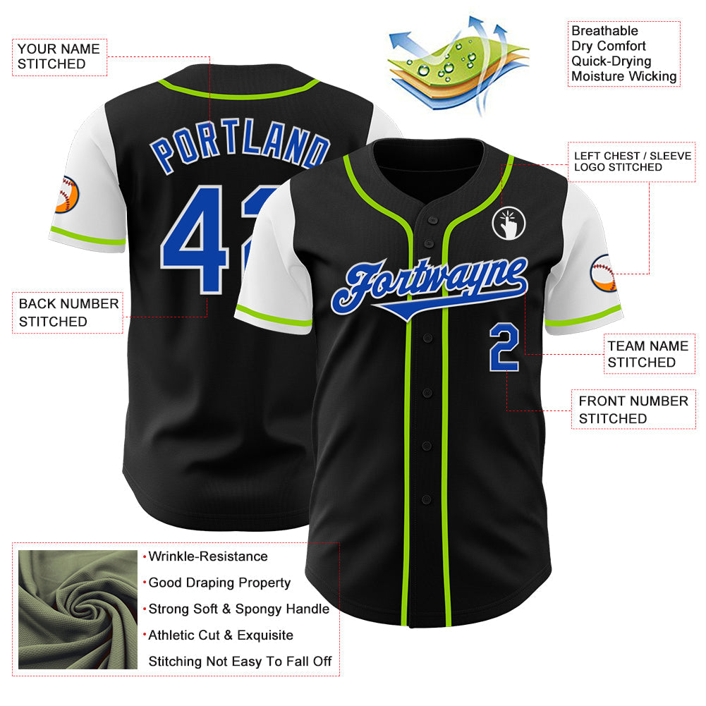 Custom Black Thunder Blue Neon Green-White Two Tone Authentic Baseball Jersey