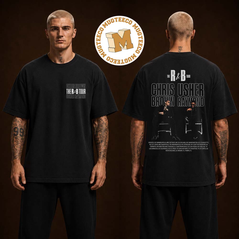 Usher and Chris Brown R&B Tour 2026 Black Graphic Two Sided Unisex T Shirt