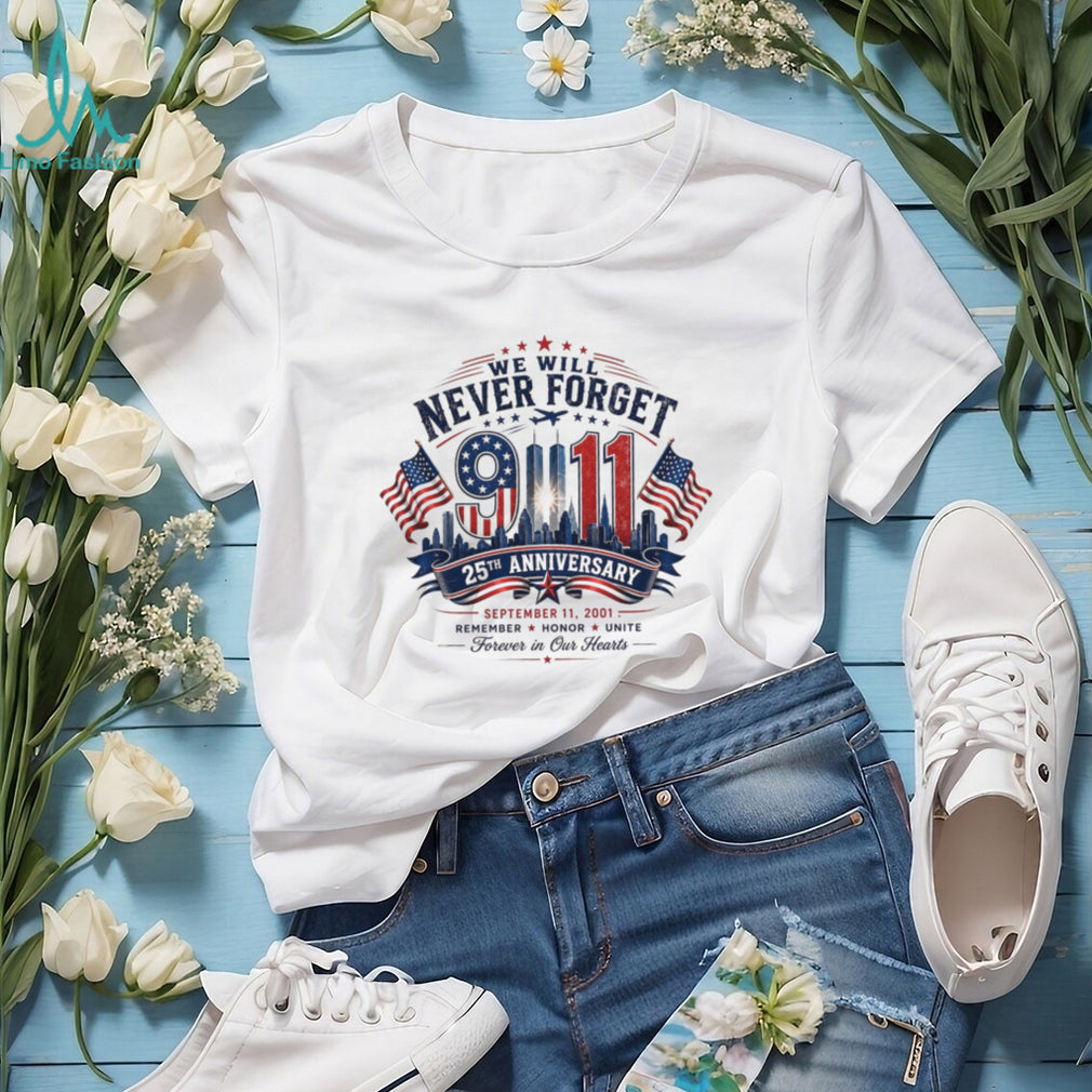 We Will Never Forget 9 11 25th Anniversary Twin Towers Flag Shirt
