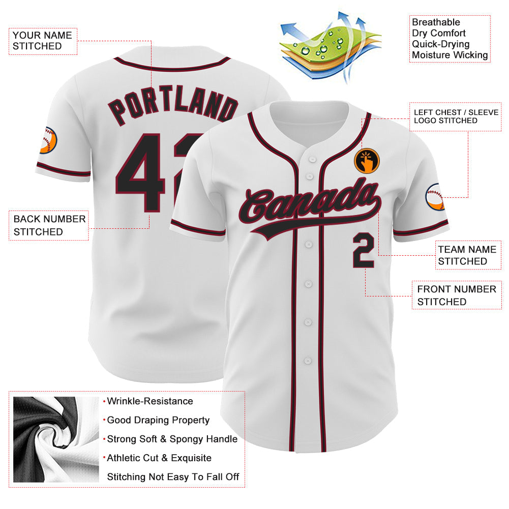 Custom White Black-Crimson Authentic Baseball Jersey