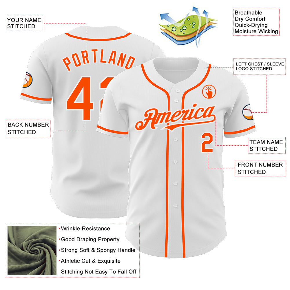 Custom White Orange Authentic Baseball Jersey