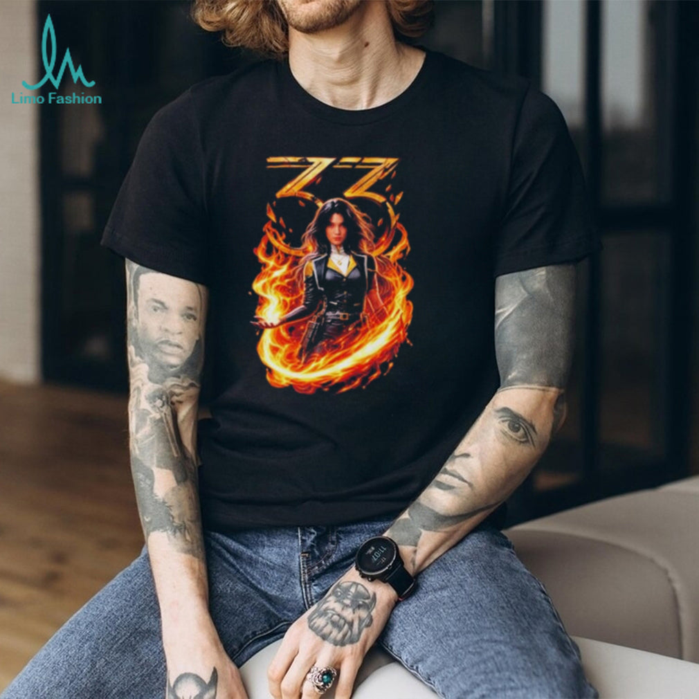 Woman Surrounded by Fire with Number 33 shirt