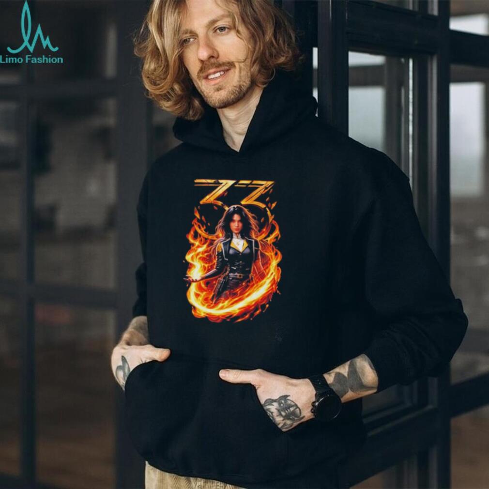 Woman Surrounded by Fire with Number 33 shirt