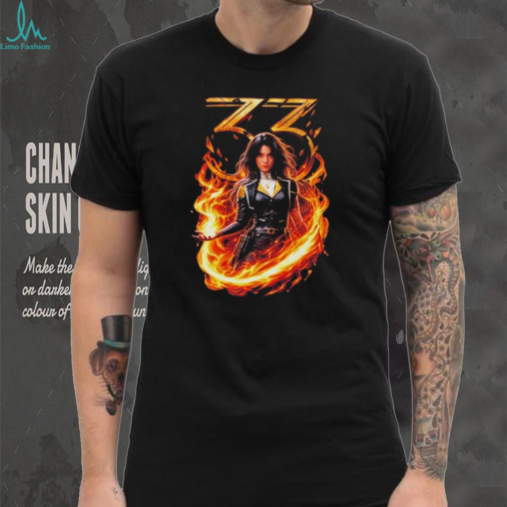 Woman Surrounded by Fire with Number 33 shirt