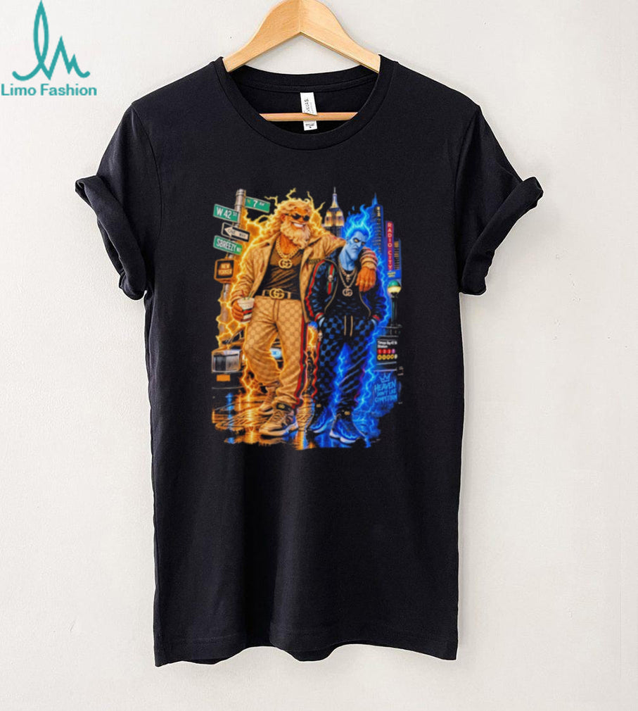 Zeus and Hades in luxury streetwear branding vintage shirt