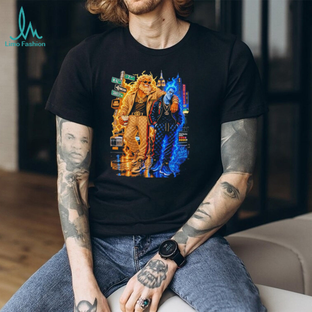 Zeus and Hades in luxury streetwear branding vintage shirt