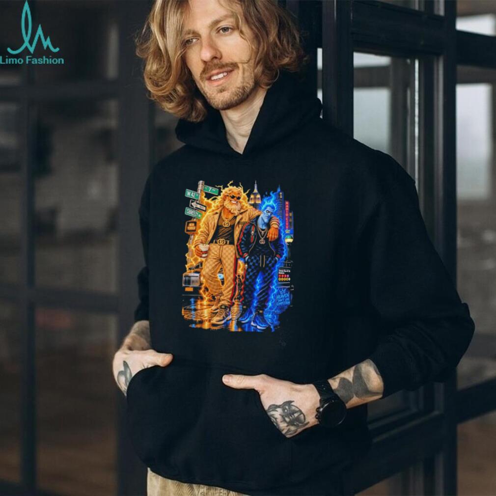 Zeus and Hades in luxury streetwear branding vintage shirt