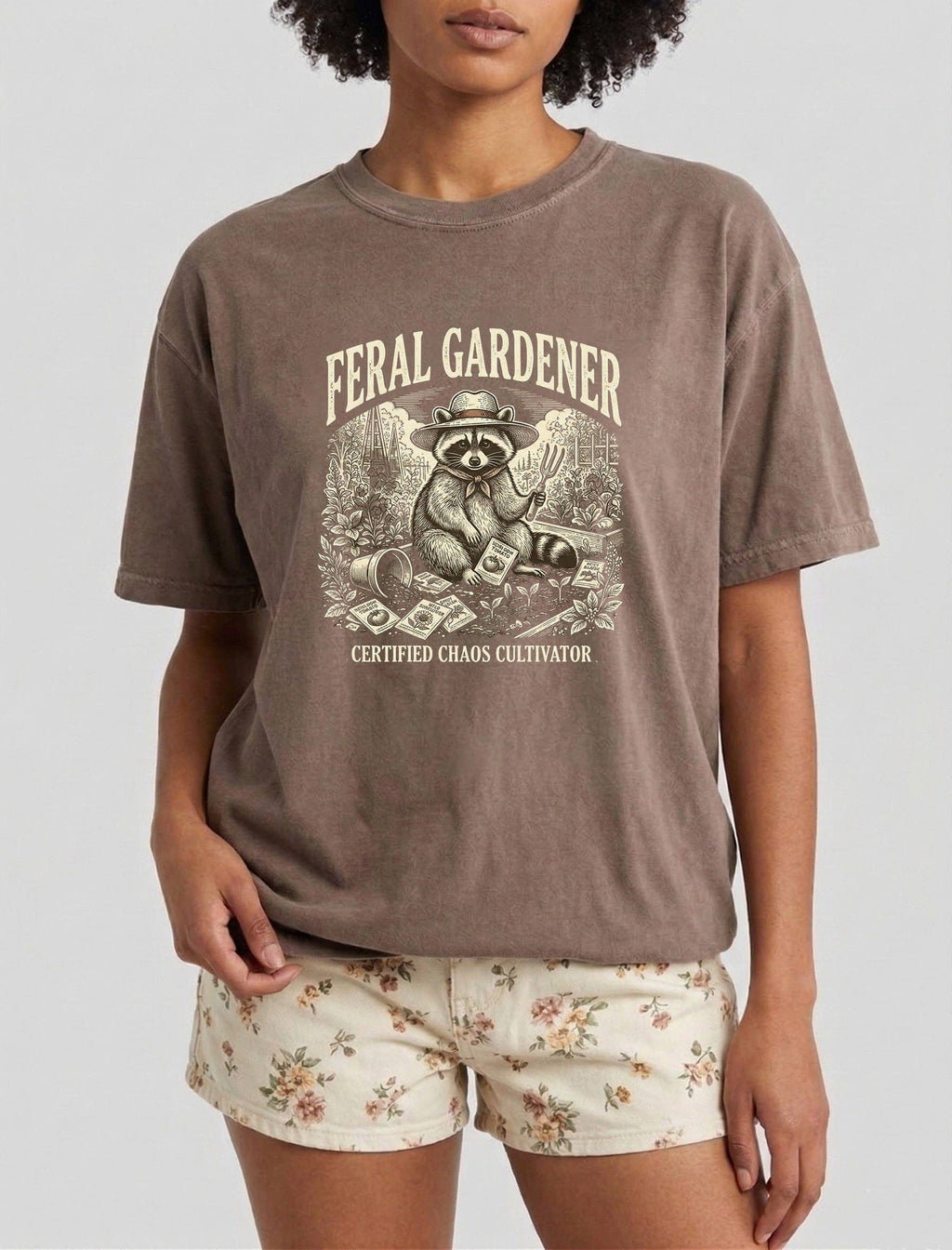 Feral Gardener T-Shirt Certified Chaos Cultivator Raccoon