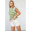 /Size Xl/ Pattern Ribbed Ruffle Sleeve Top