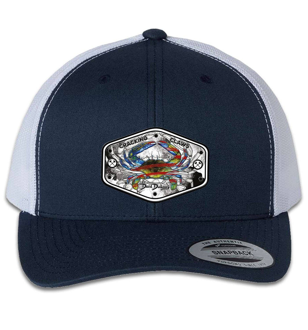 American Blue Crab 6 Panel Trucker Snap Back Navy White Hat