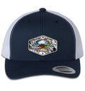 American Blue Crab 6 Panel Trucker Snap Back Navy White Hat