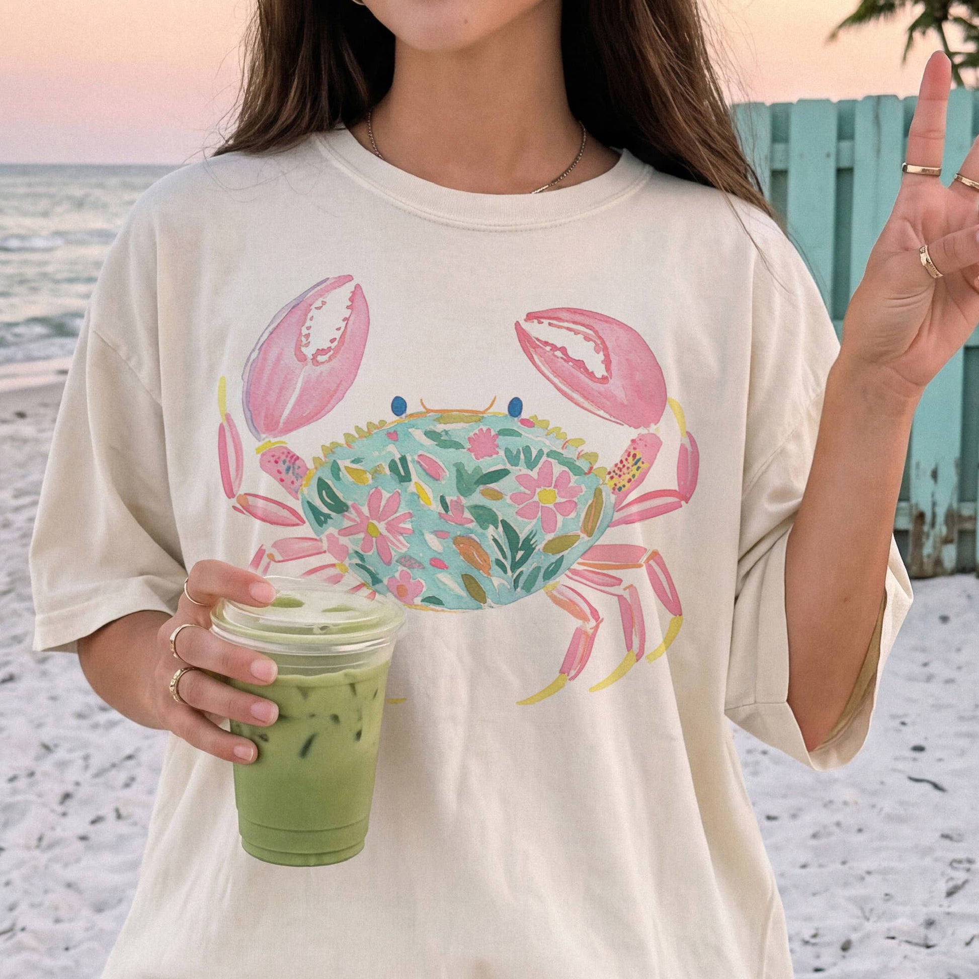 Coastal Crab Preppy Lily Print Beach Ocean Resort Tee