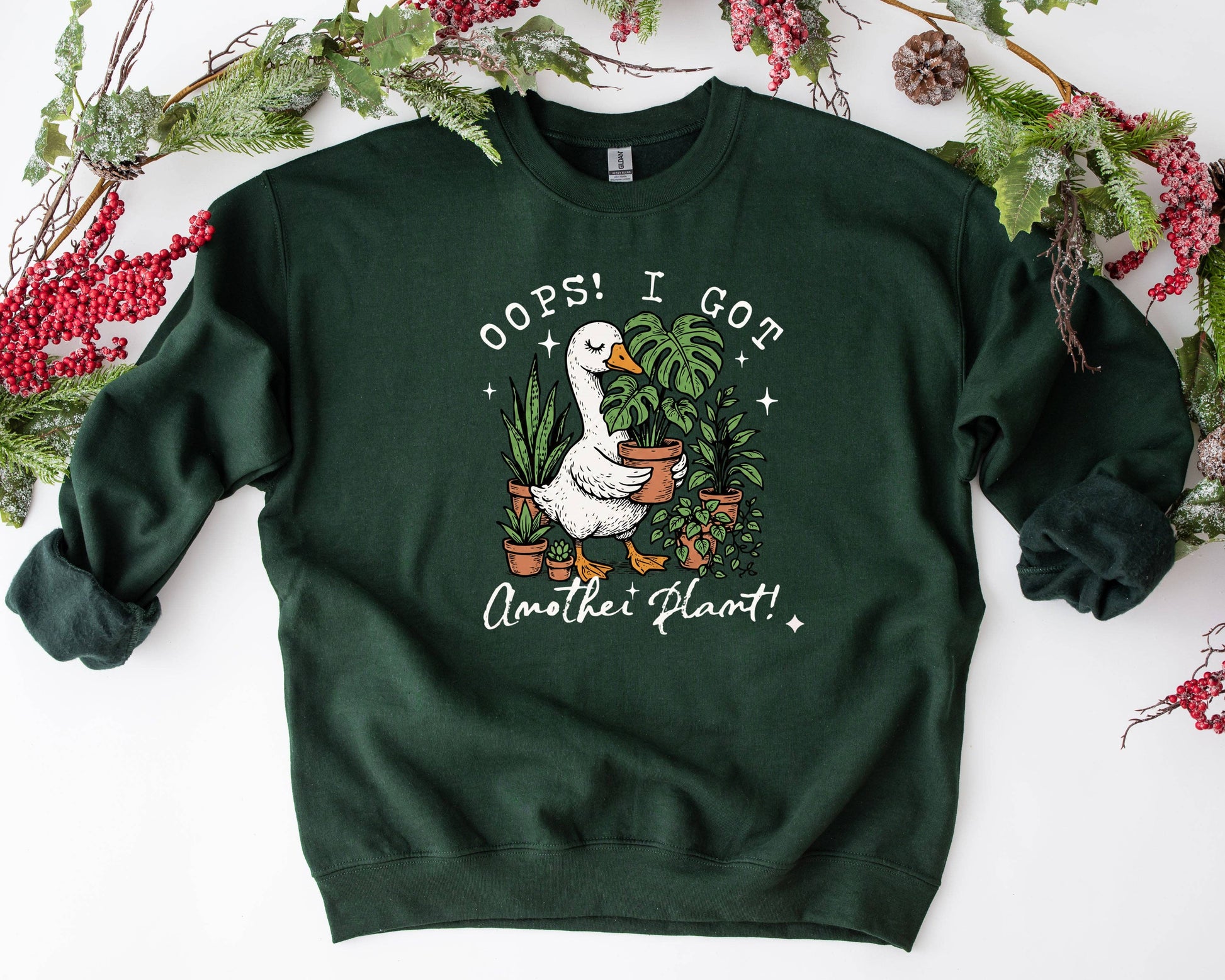 Oops I Got Another Plant Sweatshirt – Funny Plant Lover Goose Crewneck – Cozy Plant Mom Gift – Gardener Humor Pullover