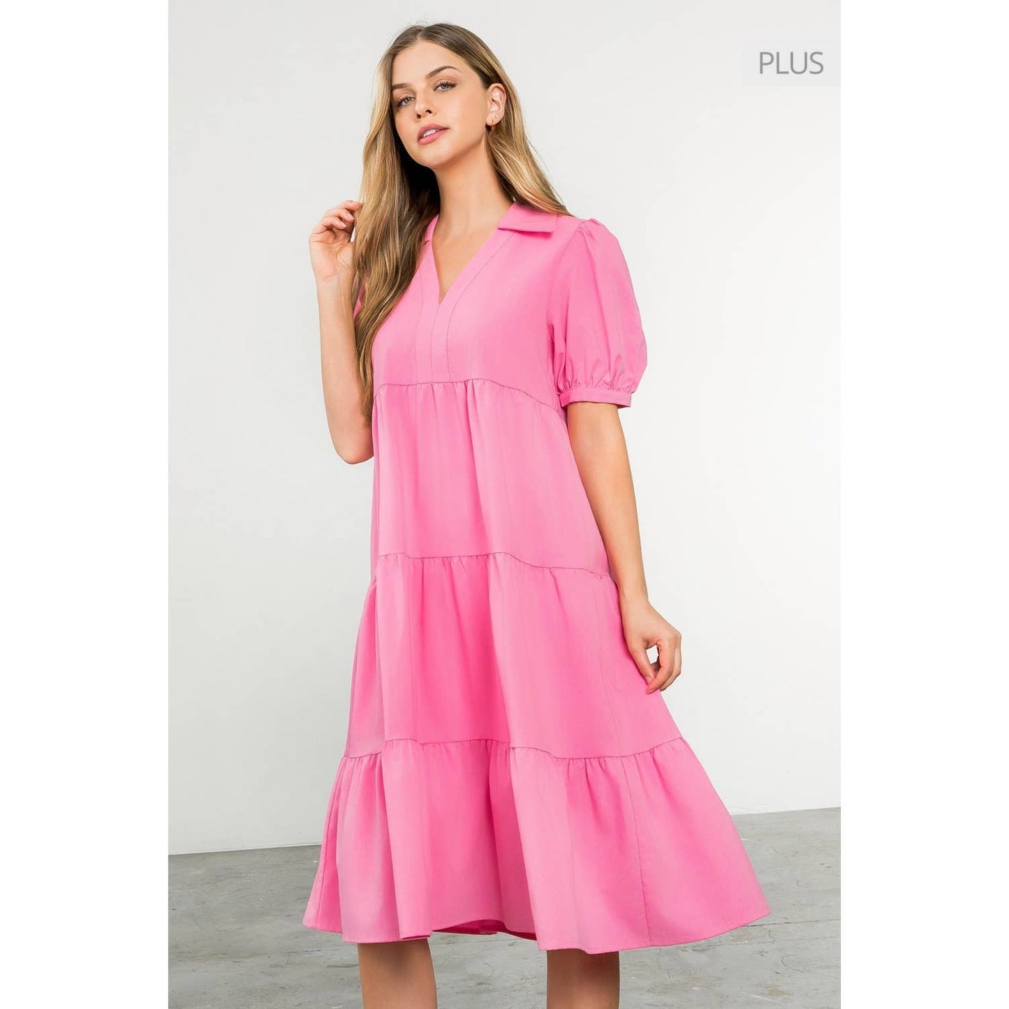 /Size Xl/ Collared Tiered Short Sleeve Midi Dress