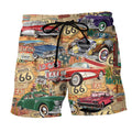Car The Mother Road Route 66 Road Trip Trendy Aloha Hawaiian Beach Shorts
