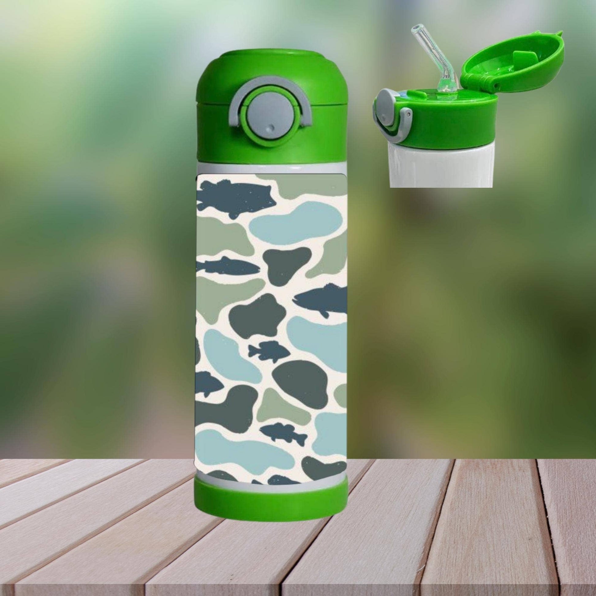 Fishing Camo 12 oz Kids Water Bottle