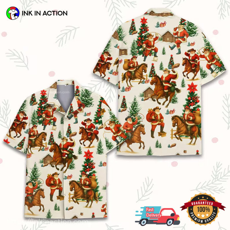 Cowboy Santa Western Christmas Holiday Hawaiian Shirt