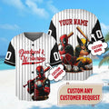 Custom Name And Number Funny Sporty Deadpool And Wolverine Stiped White Black Baseball Jersey