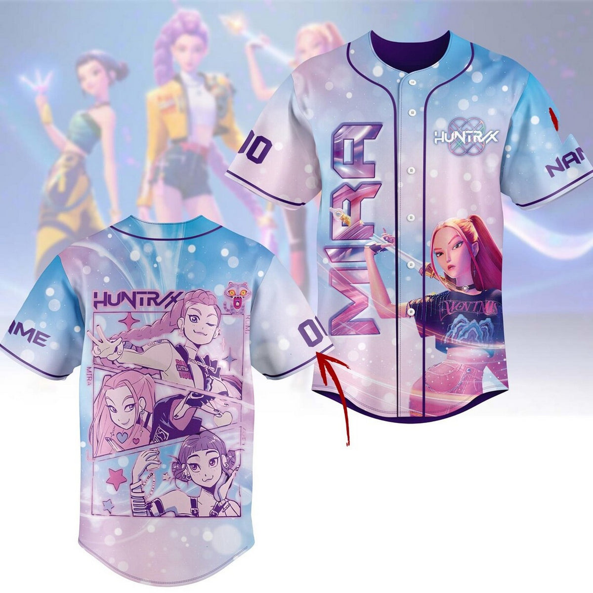 Custom Name And Number Huntrix K Pop Demon Hunters Mira Baseball Jersey