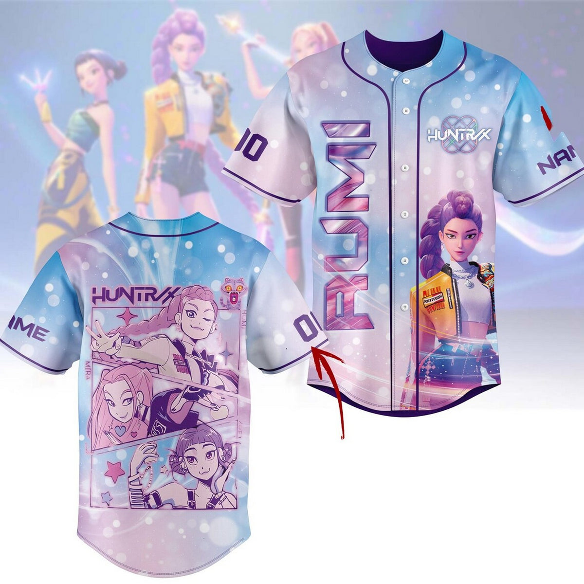 Custom Name And Number Huntrix K Pop Demon Hunters Rumi Baseball Jersey