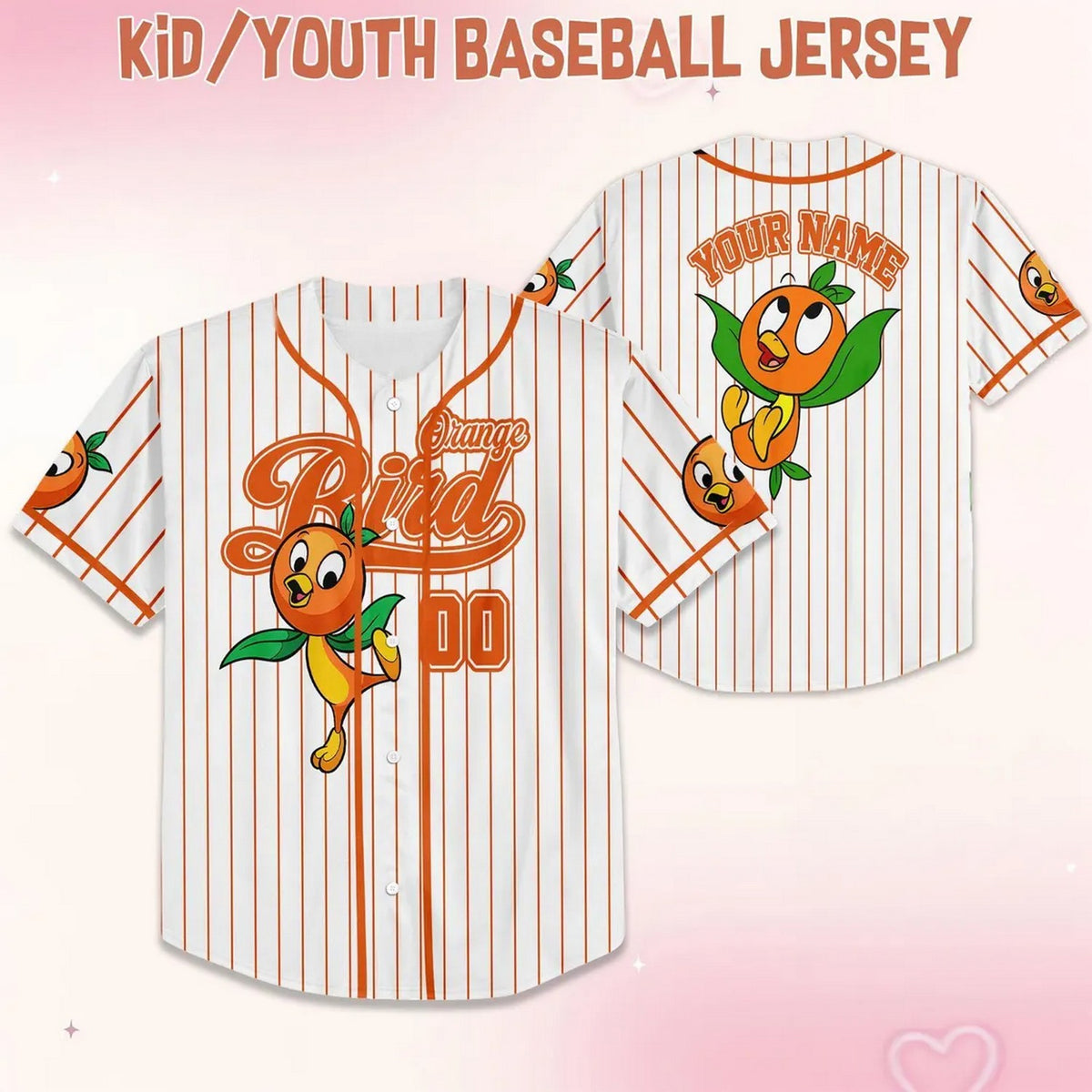 Custom Name And Number Orange Bird Striped White Baseball Jersey