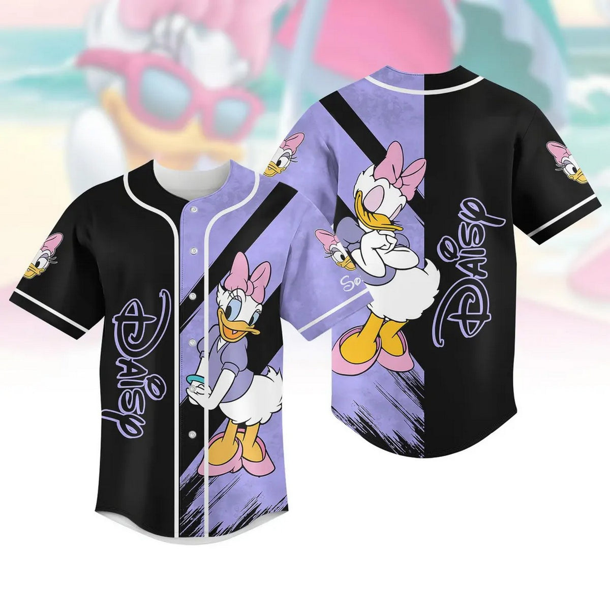 Custom Name Daisy Duck Black Purple Baseball Jersey