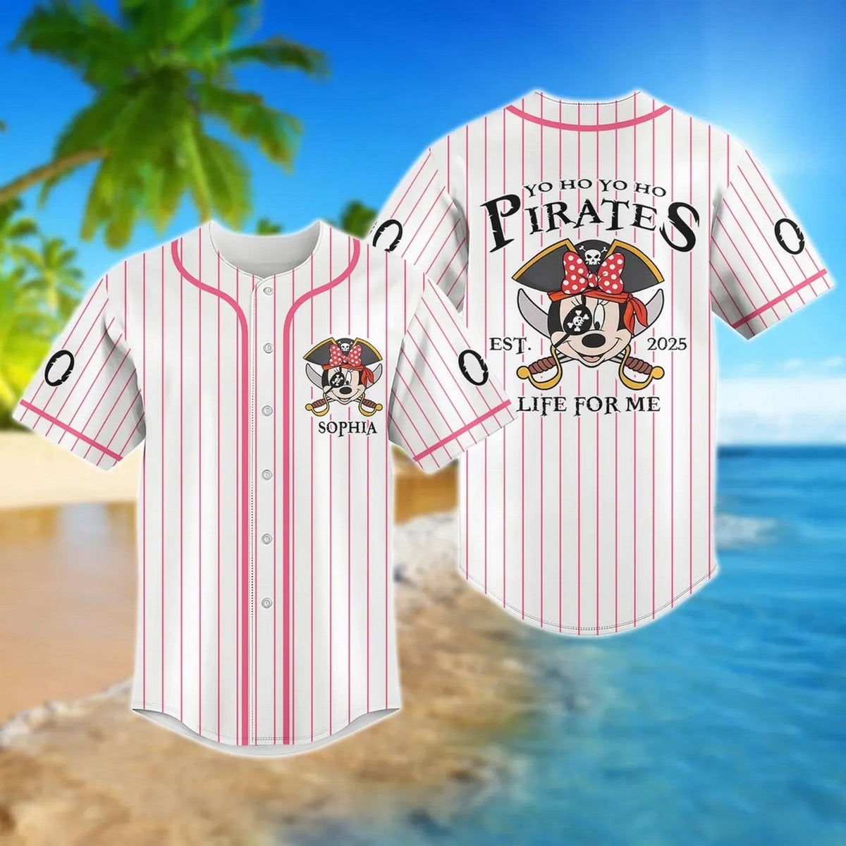 Custom Name Funny Minnie Captain Pirate Baseball Jersey