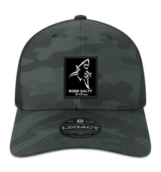 Born Salty Shark Deco Performance Black Camo Hat