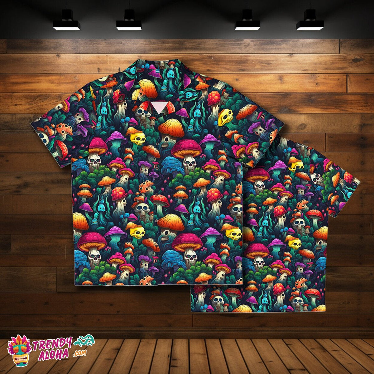 Dark Mushroom Twist Men's Spooky Horror Hawaiian Aloha Shirt