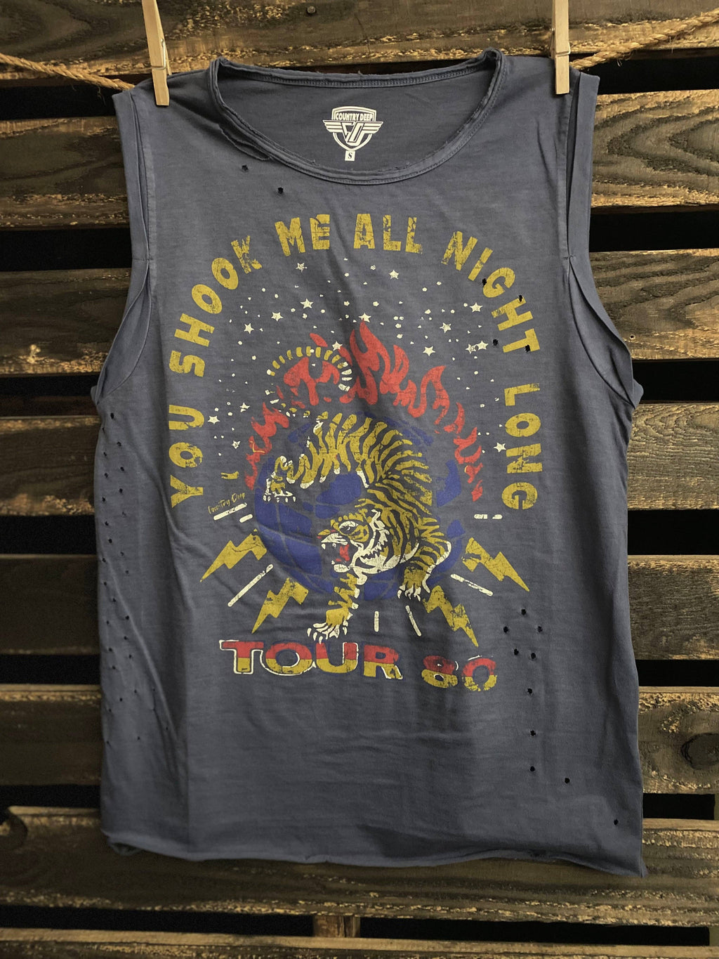 You Shook Me Relaxed Distressed Rolled Sleeve Muscle Top