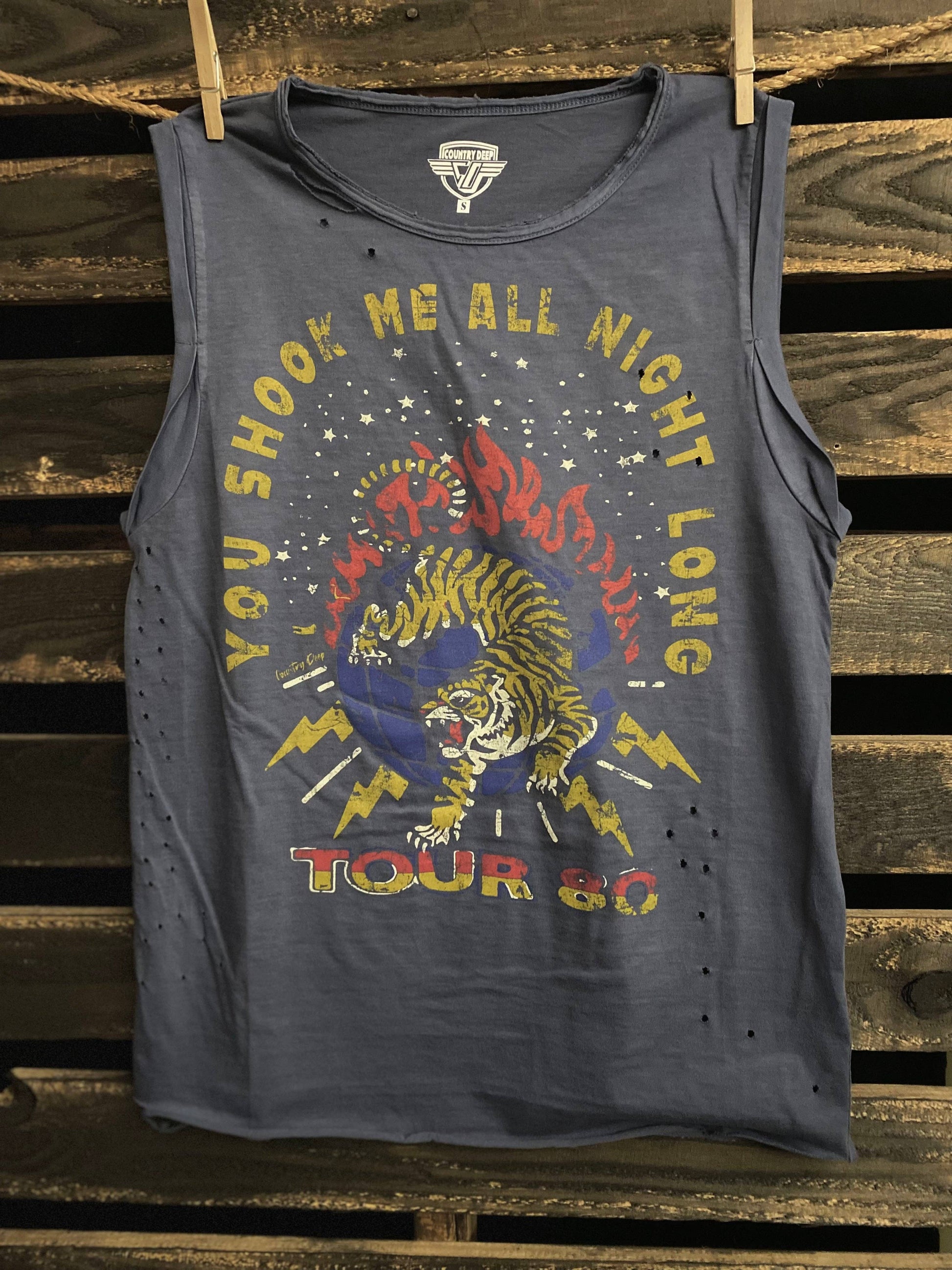You Shook Me Relaxed Distressed Rolled Sleeve Muscle Top