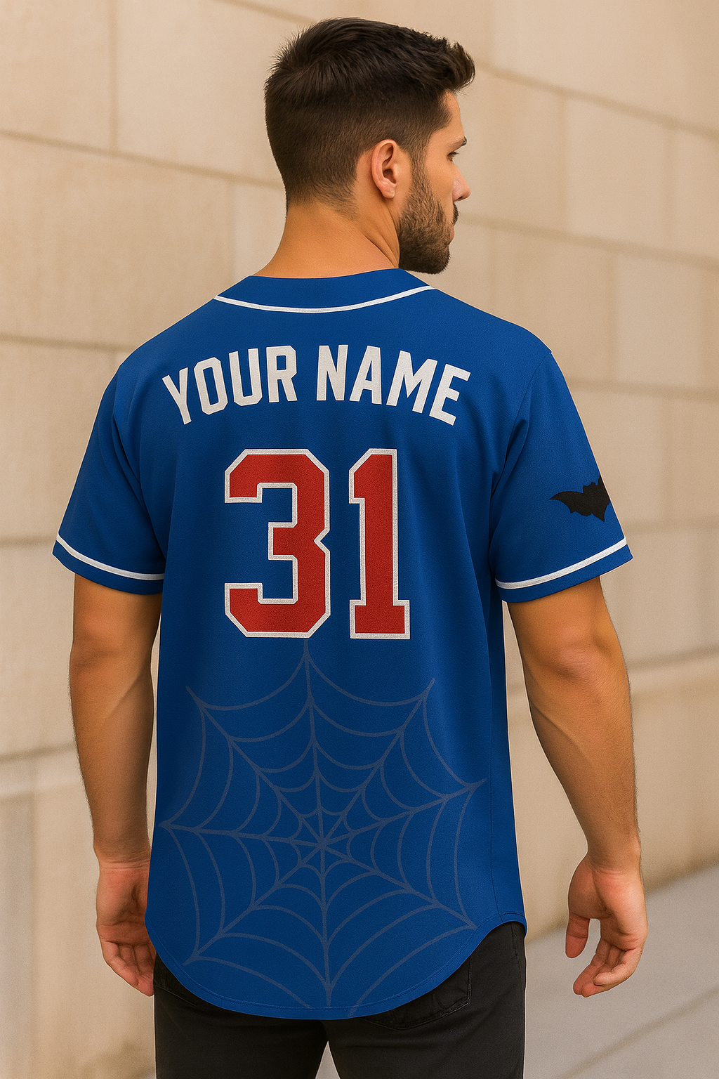 Blue & Red Fan Baseball Jersey Custom Name & Number
