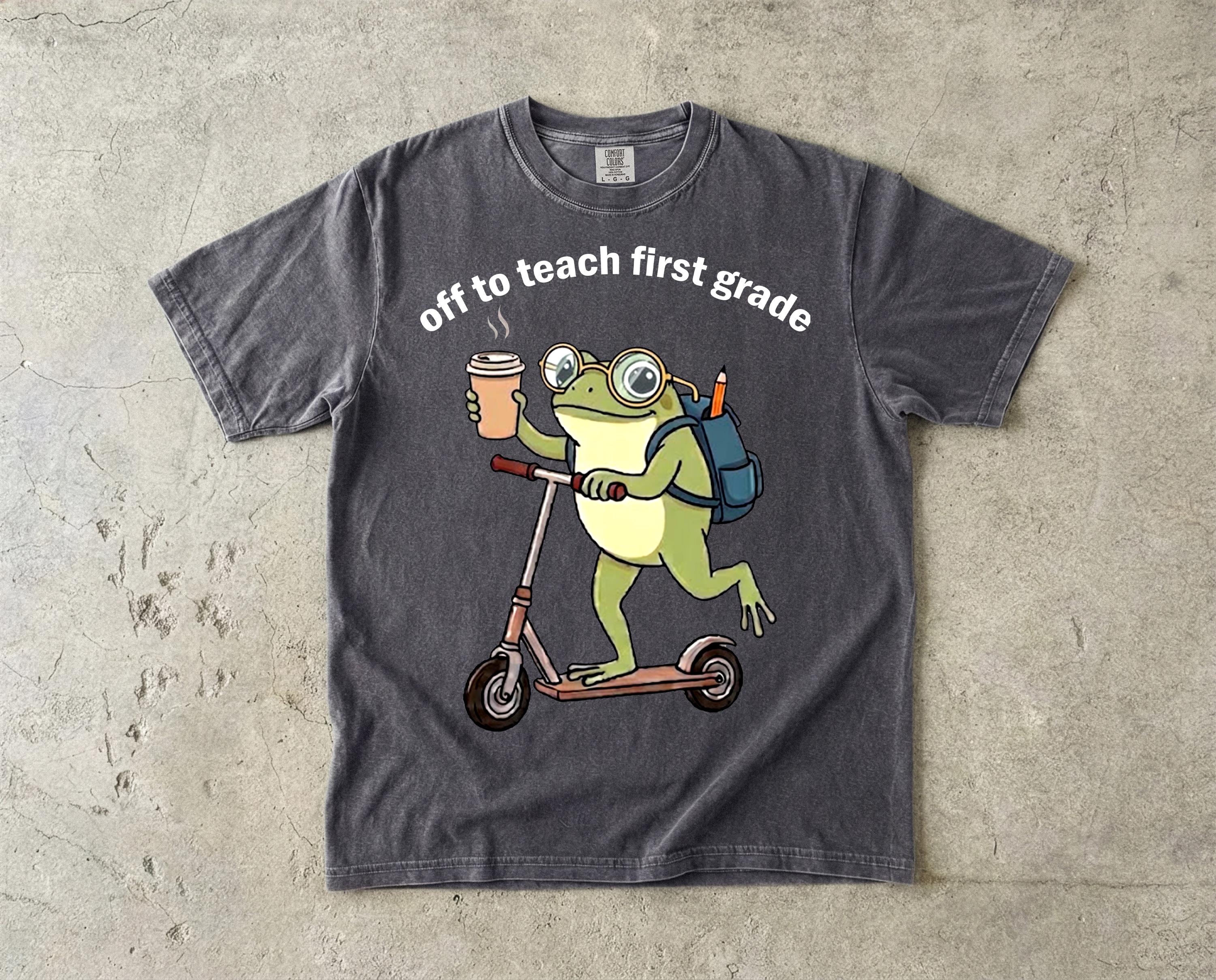Comfort Colors First Grade 1st Grade Teacher Back School Silly Off Teach Frog Iced Coffee Tee School (4)