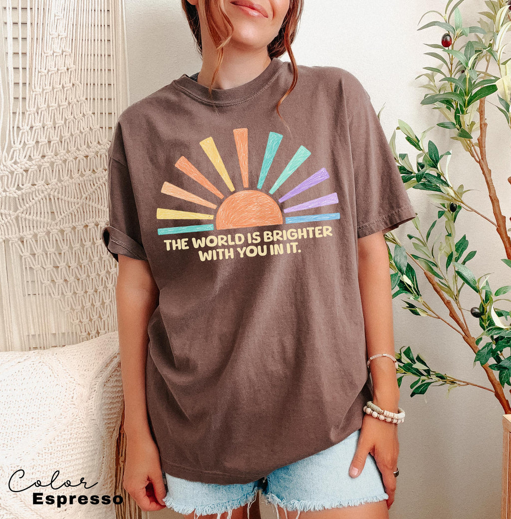 Teacher Mental Health Tee Saying World Brighter School Counselor Comfort Colors (2)