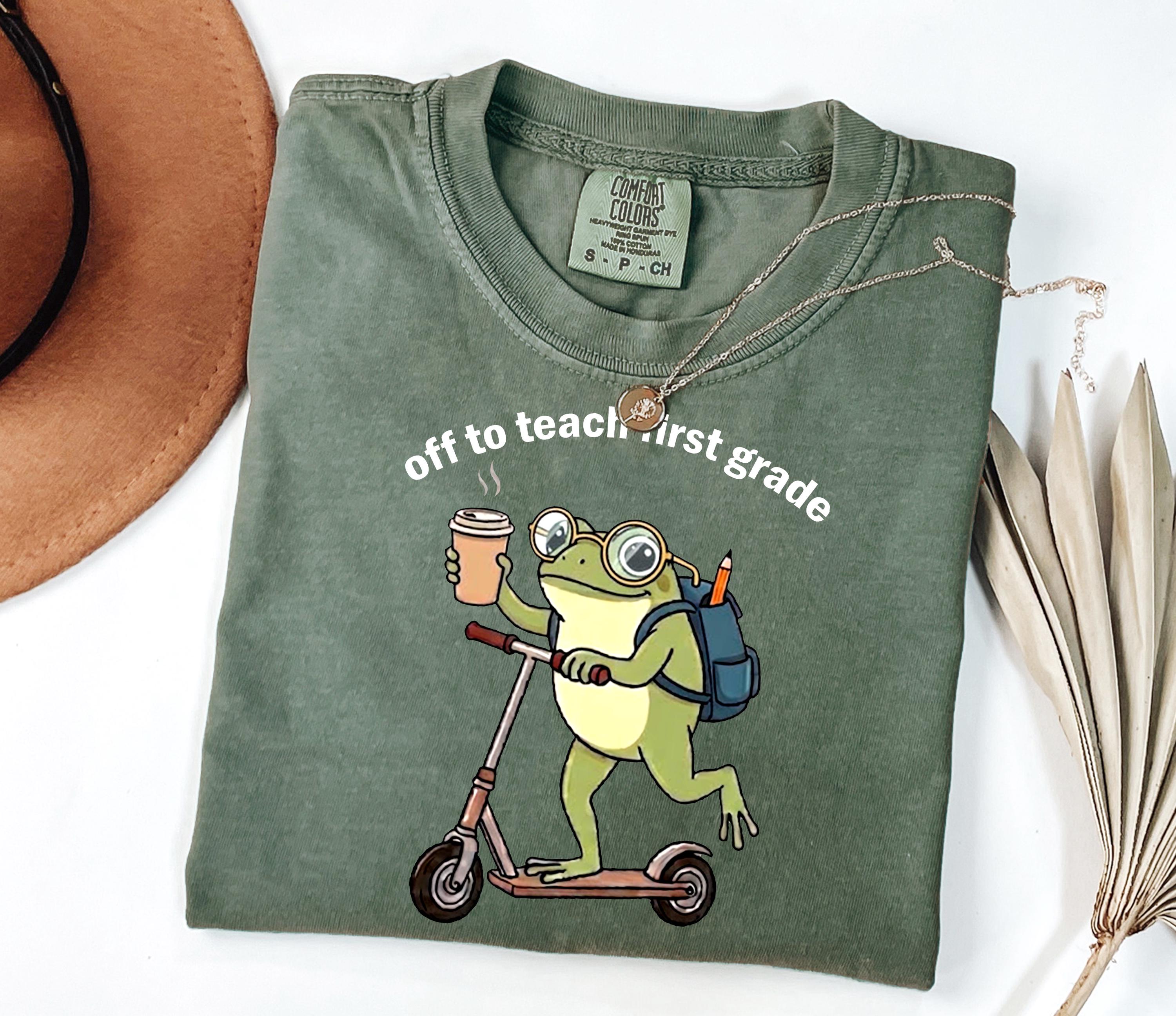 Comfort Colors First Grade 1st Grade Teacher Back School Silly Off Teach Frog Iced Coffee Tee School (3)