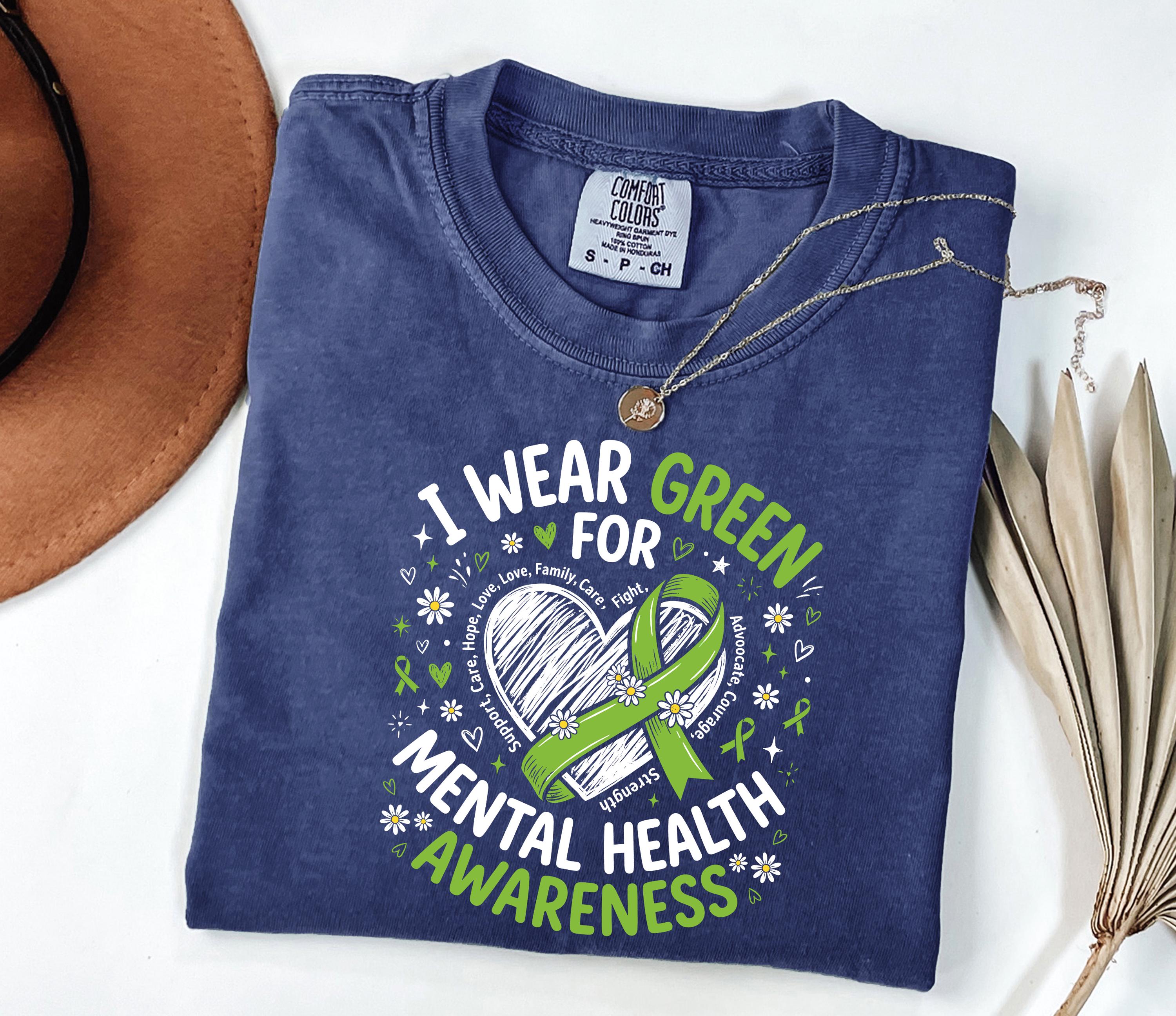 Comfort Colors Mental Health Green Mental Health Awareness Tee Green Ribbon Anxiety Support Therapy (1)