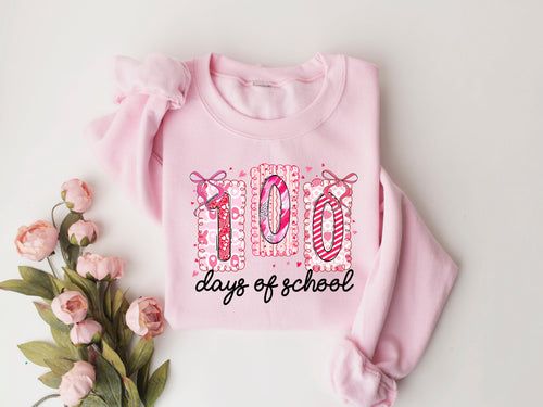 100 Days School Coquette Pencil Coquette Bow Sweater Teacher 100 Days Smarter School Tee Back School (1)