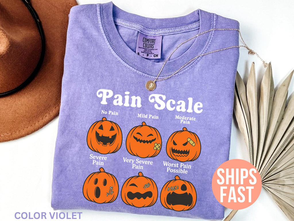 Comfort Colors Halloween Nurse Pain Scale Pumpkin Rn Pediatric Nurse Nicu Nurse Fall Registered Nurse (1)