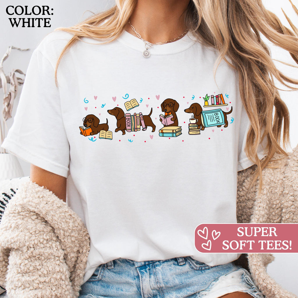 Comfort Colors Dachshund Book Lover Reading Wiener Dog Tee Bookish Doxie Dog Moms (3)