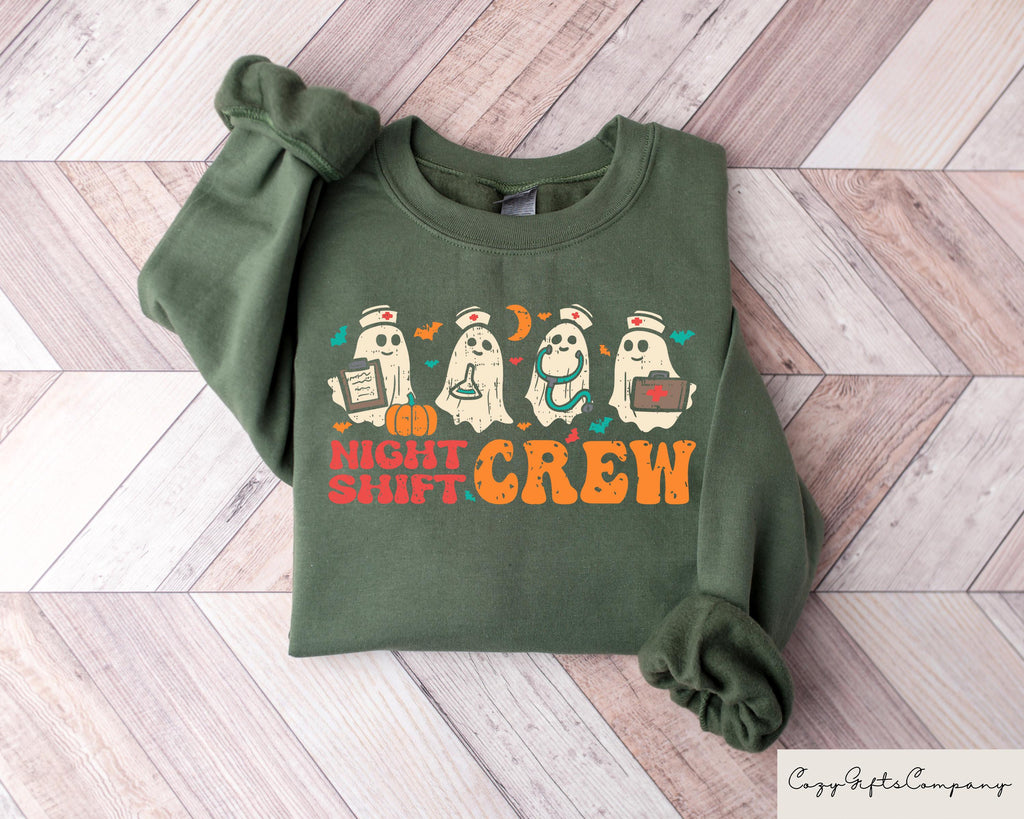 Night Shift Crew Halloween Nurse Retro Spooky Nurse Registered Nurse Halloween Nursing School (2)
